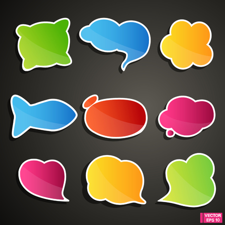 Vector bright speech bubble stickers set. Colored talk on black background.のイラスト素材
