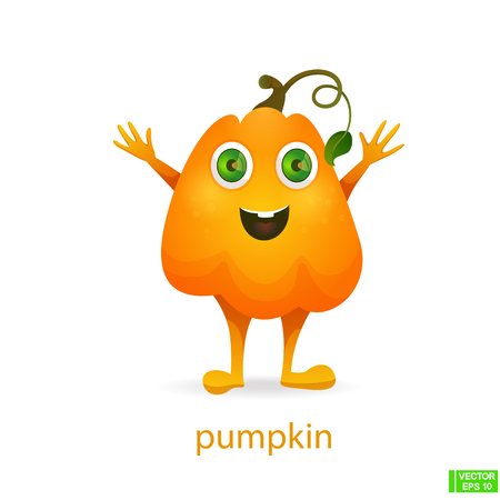Vector image. Cute vegetables character. Pumpkin icons in cartoon style.のイラスト素材