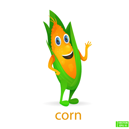 Vector image. Cute vegetables character. Corn icons in cartoon style.のイラスト素材