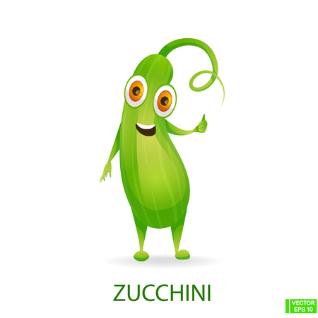 Vector image. ute vegetables character. Zucchini icons in cartoon style.のイラスト素材