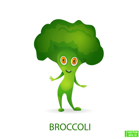 Vector image. Cute vegetables character. Broccoli icons in cartoon style.のイラスト素材