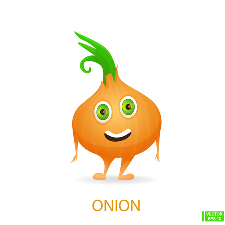 Vector image. Cute vegetables character. Onion icons in cartoon style.のイラスト素材