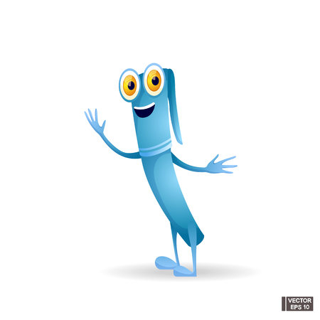 Vector image. Cartoon characters school supplies. Cute blue pen icon. Back to school. Stationery.のイラスト素材