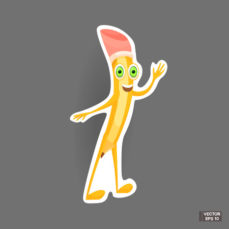 Vector image. Cartoon characters school supplies. Cute yellow pencil sticker. Back to school. Stationery.のイラスト素材