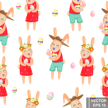 Happy easter. Rabbit. Egg. Cartoon style. Bright. Emotions. For your designのイラスト素材
