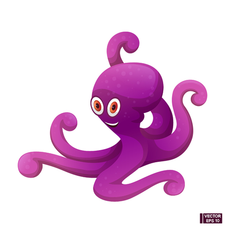 Vector image. Cartoon character cute purple octopus smiling.のイラスト素材