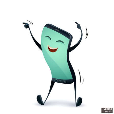 Vector image. Cartoon character happy phone dancing.のイラスト素材
