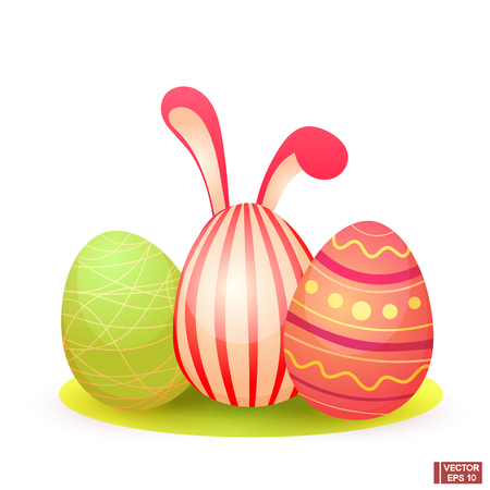 Vector image. Set of cartoon colored easter eggs. Happy easter.のイラスト素材