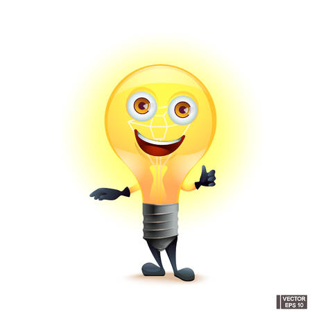 Vector image. Cartoon character bright yellow light bulb. I have an ideaのイラスト素材