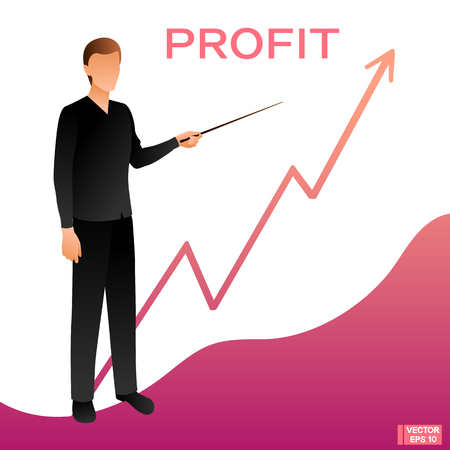 Vector business of people. A man in a business suit points to a graph.のイラスト素材