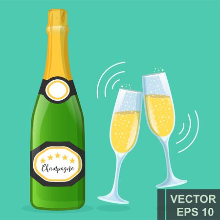 Champagne. Flat design. Spray. Holiday. New Years and Christmas. For your design.のイラスト素材