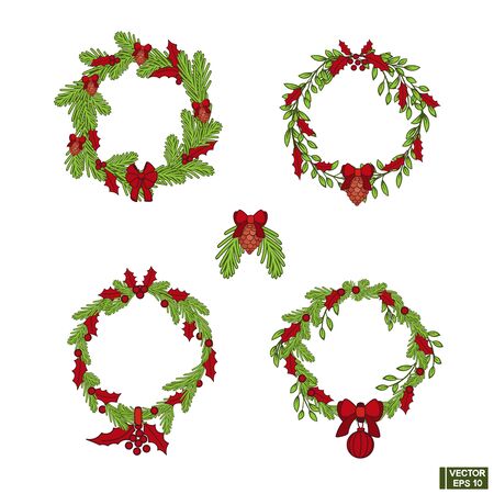 Collection of hand drawn frame. Christmas design elements set.のイラスト素材