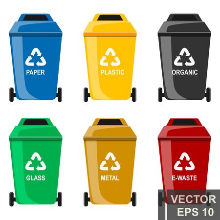 Garbage. Waste. Organics, glass, metal, paper. Disposal For your design.のイラスト素材