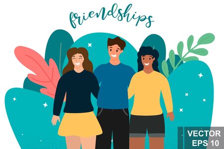 Friendship. Young. Flat style. Concept. For your design.のイラスト素材
