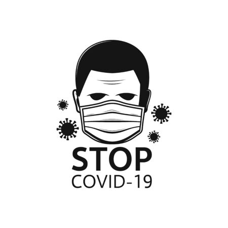 Medical mask on face icon on white. Covid-19のイラスト素材