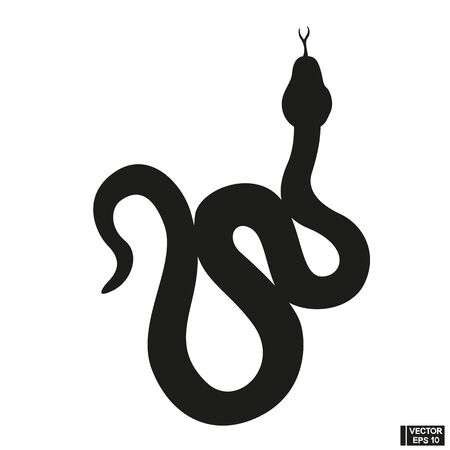 Black beautiful rearing snake fine vector silhouette. Over whiteのイラスト素材