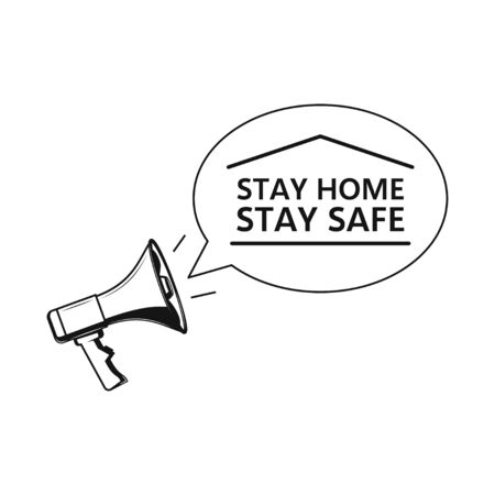 Stay home stay safe - background, template. Icon megaphone on white background.のイラスト素材
