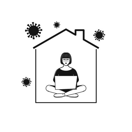 Woman working with computer in home. Stay at Home iconのイラスト素材