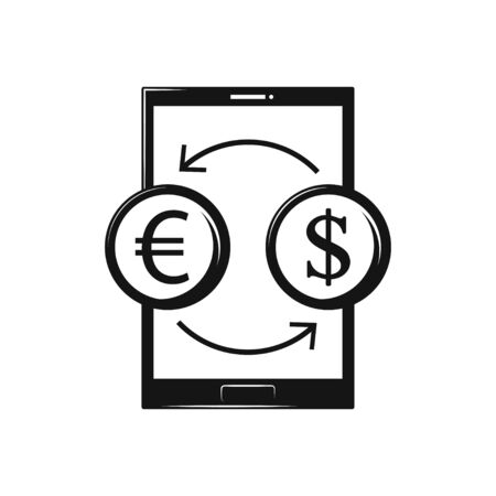 Mobile banking currency exchange concept icon isolated on whiteのイラスト素材