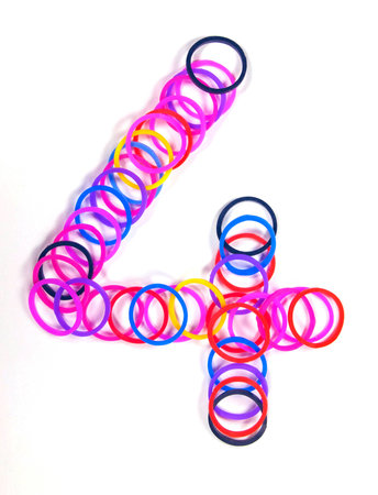 Colorful rubber band No.4 with white isolate, studio shot.の写真素材
