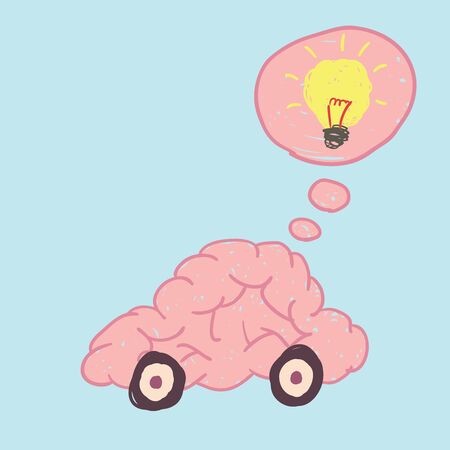 Brain car free hand drawing vector show thinking move to idea.のイラスト素材