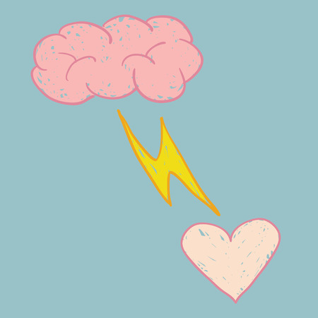 Brain, spark and heart in line hand drawing design vector.のイラスト素材