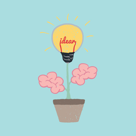 idea flower and brain leaf vector show idea lamp in flower design.のイラスト素材