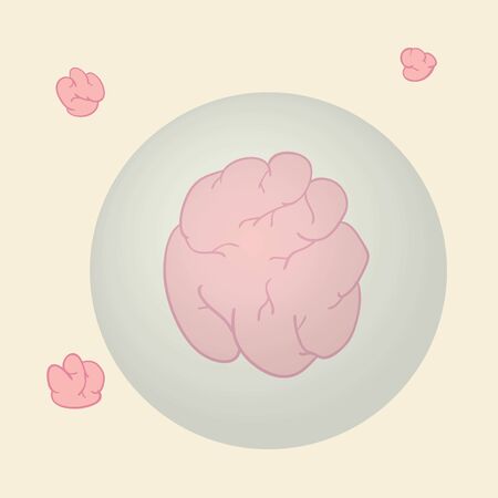 Big brain in glass ball and small brains outside glass ball show box of think.