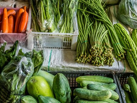 Street market show and sale vegetable from organic farm.の写真素材