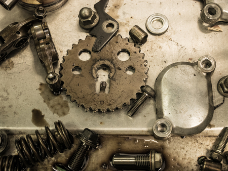 Bike garage. Spare parts and tools.の写真素材