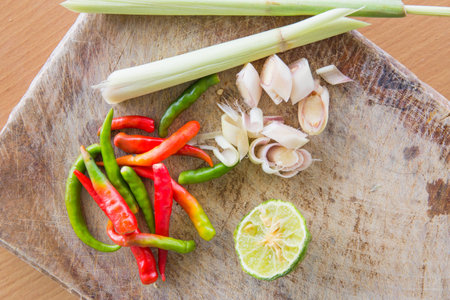 cooking spicy lemon on tableの写真素材