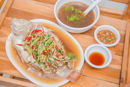 Steamed snapper with soy sauceの写真素材