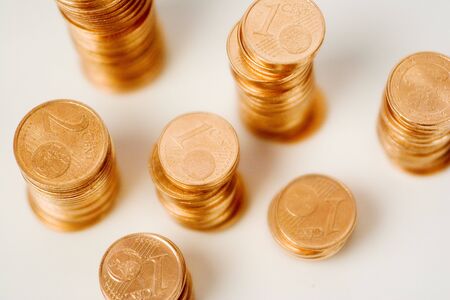 stack of 1- and 2-eurocent-coinsの写真素材