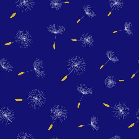 Vector drawing, white dandelion on a bright blue background, pattern. For printing on clothes, bags, book coversのイラスト素材