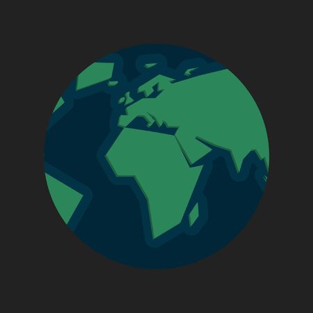 Minimalist and simplified lines world map globe in blue and green focused in Europe, Africa and Asiaのイラスト素材