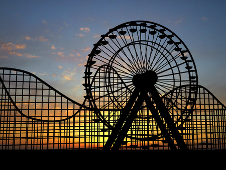 Ferris wheel and amusement parkの写真素材