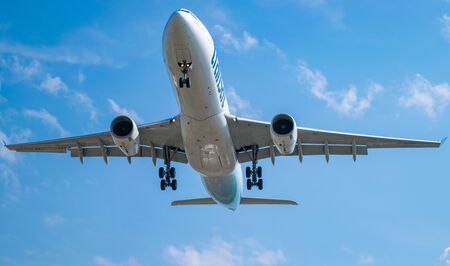 Montreal, Quebec, Canada - August 07, 2017: An Airbus A330 of Air Transat landing at Pierre Elliott Trudeau International Airportのeditorial素材