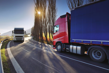 Truck on the road. Freight transportation. Cargo delivery.の写真素材