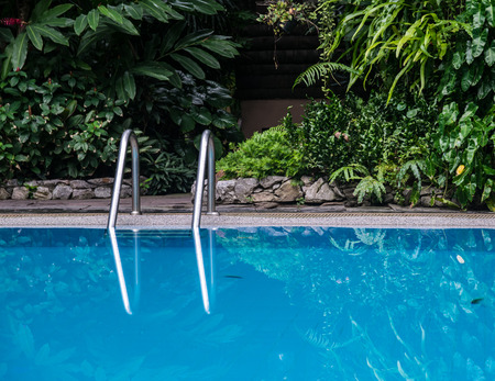 swimming pool and gardenの写真素材
