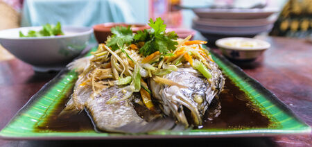Steamed sea bass with soyaの写真素材