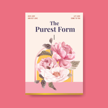 Poster template with love blooming concept design for advertise and marketing watercolor vector illustrationのイラスト素材