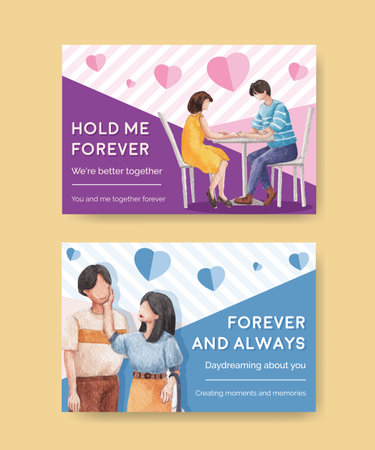 template with paradise love concept design for social media and online marketing watercolor vector illustrationのイラスト素材