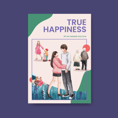 Poster template with paradise love concept design for advertise and marketing watercolor vector illustrationのイラスト素材