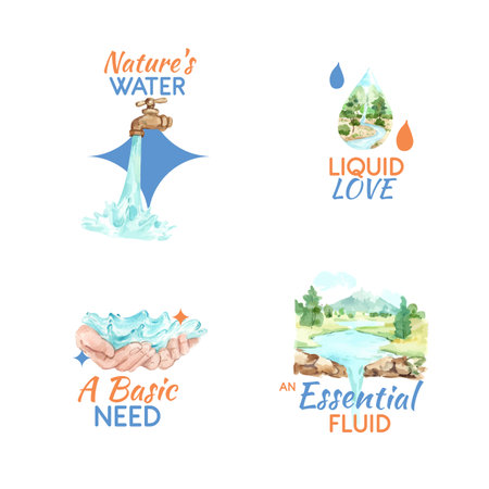 Logo design with world water day concept watercolor vector illustrationのイラスト素材