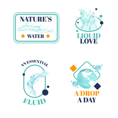 Logo design with world water day concept watercolor vector illustrationのイラスト素材