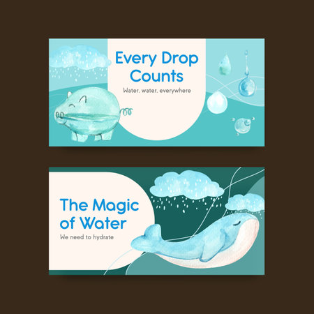 Twister template with world water day concept design for social media and community watercolor vector illustrationのイラスト素材