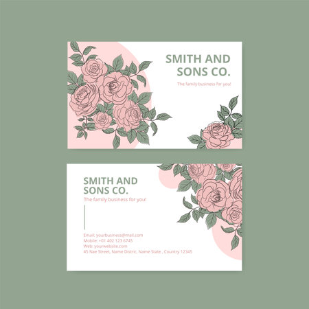 Name card template with spring line art concept design watercolor illustrationのイラスト素材