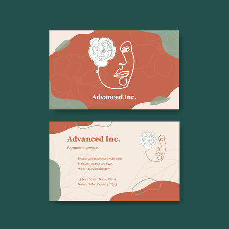 Name card template with spring line art concept design watercolor illustrationのイラスト素材