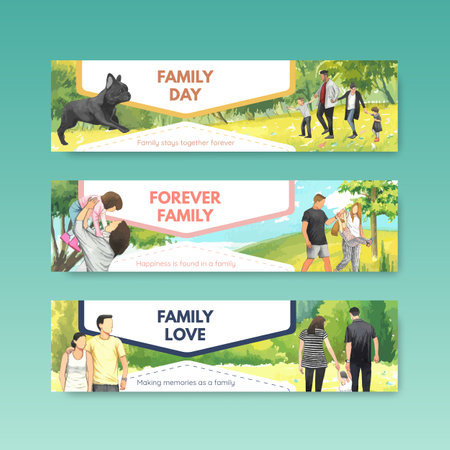 Banner template with International Day of Families concept design watercolor illustrationのイラスト素材