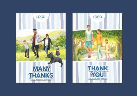 Card template with International Day of Families concept design watercolor illustrationのイラスト素材